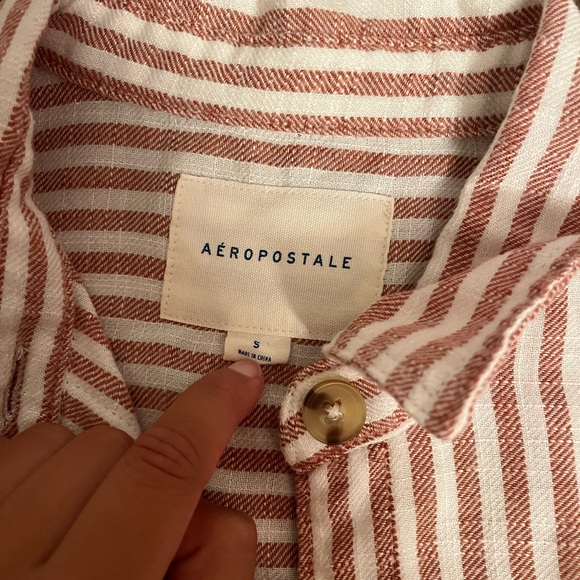 Striped Peach and White Cropped Flannel Blouse - Picture 2 of 2